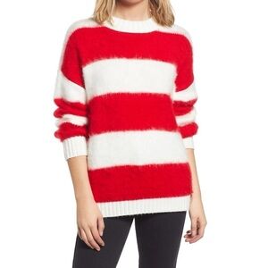 BP Nordstrom Striped Fuzzy Sweater Brushed Red L
